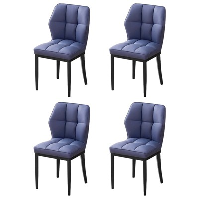 Bekrvio Mid Century Modern Dining Chairs, Upholstered Leather Armless Chairs with Checkered Pattern Back, for Kitchen & Dining Room