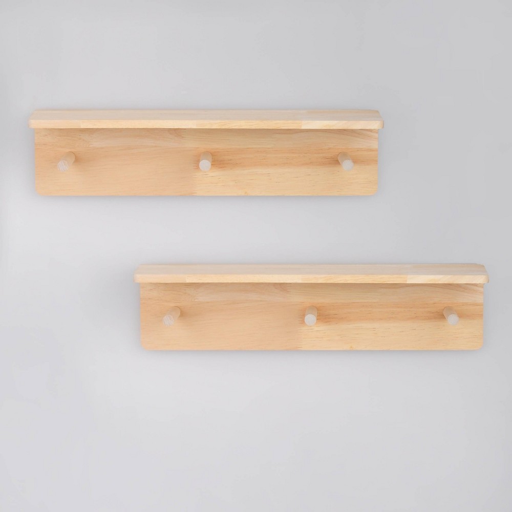 2ct Wood Shelf with White Hooks - Bullseye's Playground