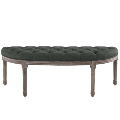 Gray Tufted Semi-Circle Upholstered Bench with Turned Legs