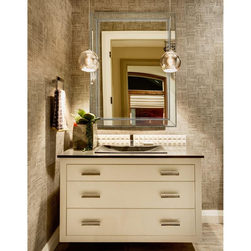 Hamilton Hills 30" x 40" Rectangular Mirror with Silver Beveled Mirror Frame and Beaded Accents, 4 of 5