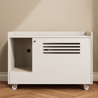VisioGear Cat Litter Box Enclosure, Hidden Cat House with Top Side Fence, Wooden Pet House Side End Table, White, 32.7"*18.9"*23.6"