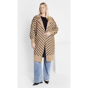 Women's Plus Size Stripe Ivy Cardigan - nougat | CITY CHIC - 1 of 2