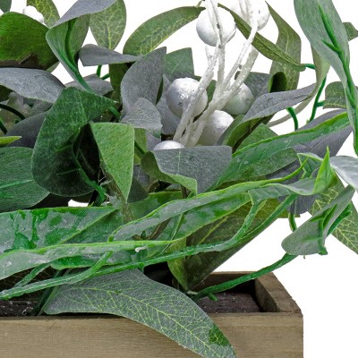Rustic Holiday Planter Box with White Berry Greenery, 22"