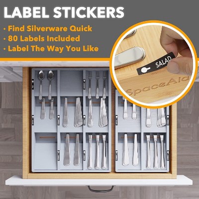 Gray Bamboo 6-Slot Silverware Drawer Organizer with Labels