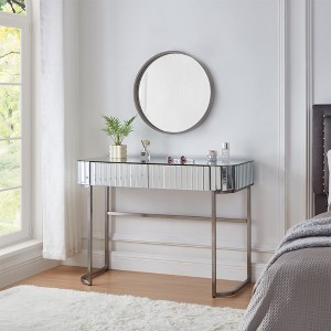TIRAMISUBEST Mirrored Makeup Vanity Table with Stainless Steel Base, Mirrored Console Dressing Table with 2 Drawers,Versatile Desk for Bedroom - 1 of 4
