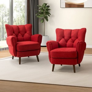 Set of 2 Dittmar Mid Century Club Chair with Wingback and Button-tufted Design  | ARTFUL LIVING DESIGN-RED - 1 of 4