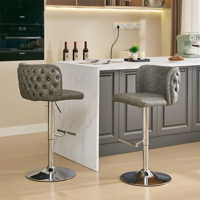 Bar Stools Set of 2, Upholstered 360° Swivel Bar Chairs Modern Bar Stools, Height Adjustable Stool with Chrome Base for Kitchen Island Home Bar