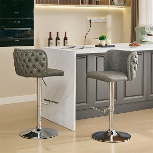 Bar Stools Set of 2, Upholstered 360° Swivel Bar Chairs Modern Bar Stools, Height Adjustable Stool with Chrome Base for Kitchen Island Home Bar - 1 of 4