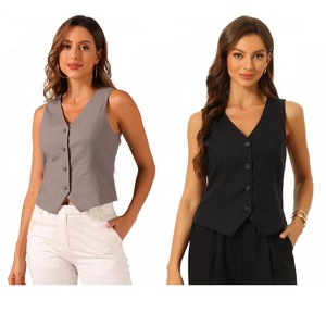 INSPIRE CHIC Women's Fashion Sleeveless Button Down V Neck Crop Summer Vest 2 Packs - 1 of 4