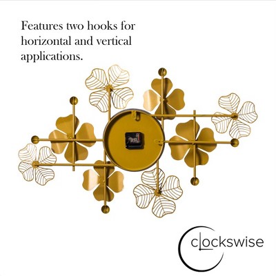 Oversized Gold and Green Metal Leaf Art Wall Clock