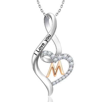 Molenia Heart Initial Necklace for Women, 925 Sterling Silver Heart Letter Pendant Necklace for Her, Fine Jewelry Necklace Gifts for Her Wife Women