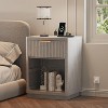 Set of 2 Fluted Farmhouse Nightstands with Charging Station, Modern Mid-Century Bedroom Bedside Tables, 1-Drawer Nightstands with Metal Handles - 2 of 4