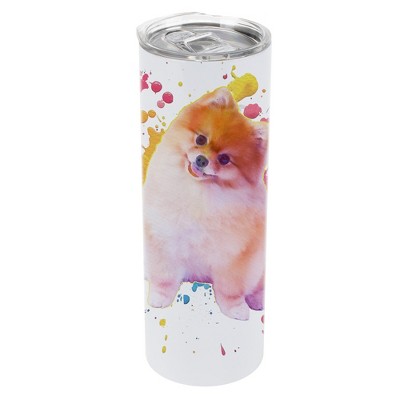 100 North 20 Ounce Stainless Steel On the Go Travel Tumbler With Push Top Lid, Pomeranian Dog Paint Splatter
