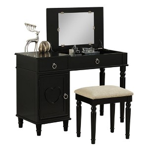 Poundex Wooden Makeup Vanity Set Desk, Mirror and Stool - 1 of 4