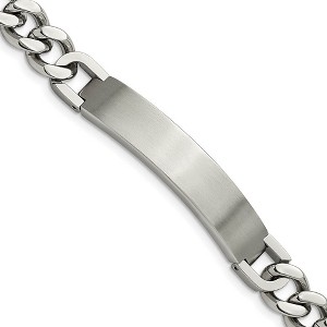Black Bow Jewelry Men's Stainless Steel Adjustable Curb Link Brushed I.D. Bracelet, 9 In - 1 of 4