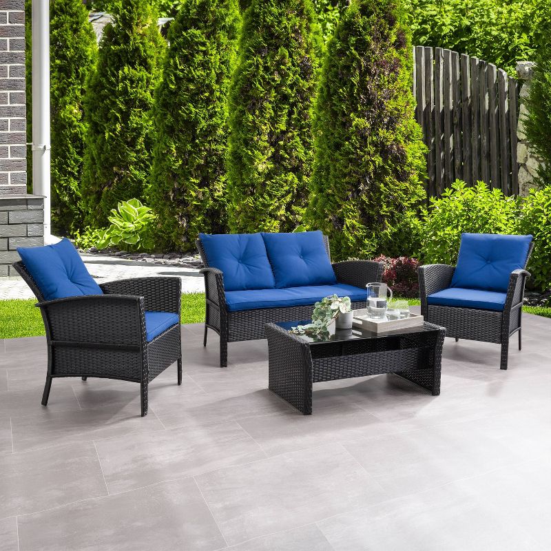 Cascade 4pc Wicker Rattan Patio Set with Cushions - Navy - CorLiving, 3 of 10