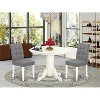 3-Piece Linen white Solid Wood Top - Round Dining Room Set - Seats 4 - 2 of 4
