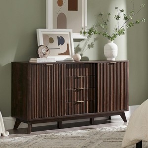 SinCiDo 60" Modern Fluted Dresser w/Sliding Doors & 4 Drawers, Faux Marble Top, Curved Profile Design for Bedroom, Living Room - 1 of 4