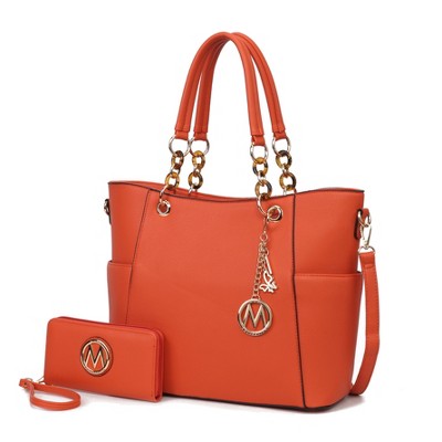 MKF Collection Bonita Vegan Leather Women’s Tote Bag with matching Wallet by Mia K- 2 pieces - Orange