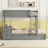 Twin Over Twin Wood Bunk Bed with Twin Size Trundle, 3 Drawers, Desk and USB Ports, 4Q -ModernLuxe - image 2 of 4