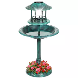 Best Choice Products Solar Outdoor Bird Bath Pedestal Fountain Garden Decoration w/ Fillable Planter Base - Green