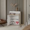 Vynxaria North Fork Pneumatic Lift-Up Shoe Rack - Dual Doors, White and Natural Oak - 2 of 4