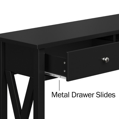 Black Wood and Metal Console Table with Storage Drawers