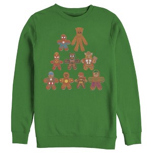 Men's Marvel Christmas Gingerbread Cookie Tree Sweatshirt - 1 of 3