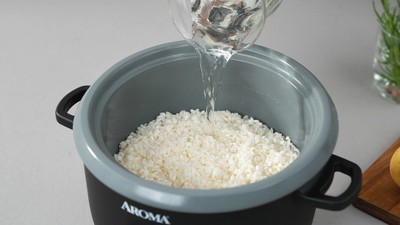 Aroma Black Electric Non-Stick Rice Cooker with Steamer