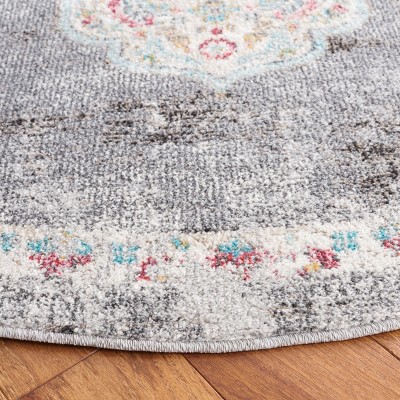 Grey and Ivory Round Medallion Synthetic Rug, 6'7"