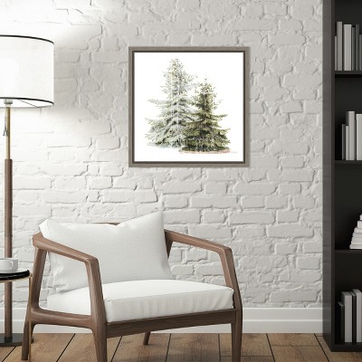 Vintage Holiday Trees in Snow Framed Canvas Wall Art, 16 x 16 Inch