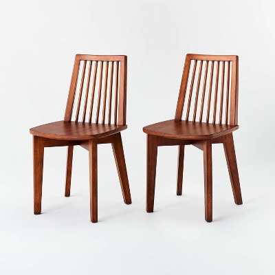 Image of 2pk Linden Modified Windsor Wood Dining Chairs Walnut - Threshold™ designed with Studio McGee