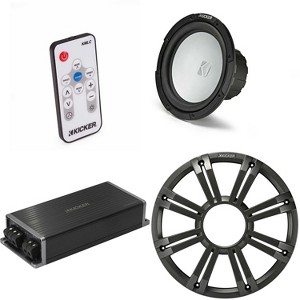 Kicker Marine KPX500.1 Powersports Amp & 10" 4 Ohm ( Charcoal Grill ) Subwoofer Audio Upgrade, Includes LED Remote - 1 of 4