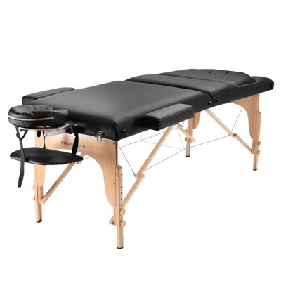 Black Portable Massage Table with Adjustable Backrest and Accessories