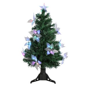 Northlight  3' Prelit Artificial Christmas Tree Fiber Optic with Flowers - Multicolor Lights - 1 of 4