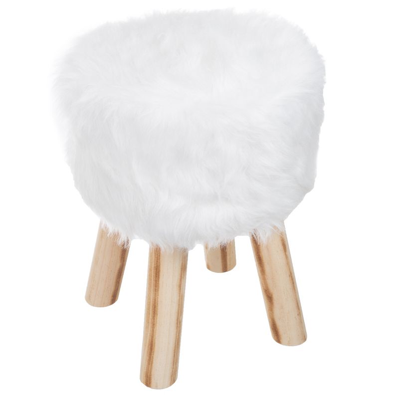 Lavish Home Round Faux Fur Ottoman, Footrest, or Accent Stool (White), 1 of 8