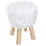 Lavish Home Round Faux Fur Ottoman, Footrest, or Accent Stool (White)
