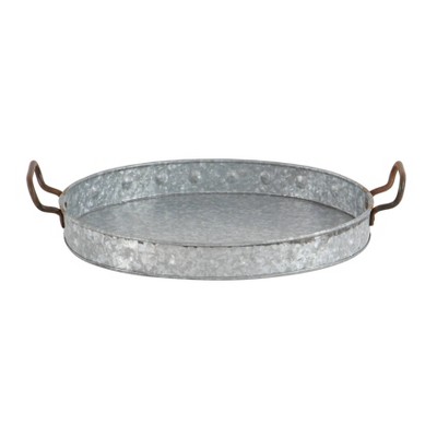 Gray Galvanized Round Metal Serving Tray Set