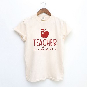 Simply Sage Market Women's Teacher Vibes Cursive Apple Short Sleeve Garment Dyed Tee - 1 of 2