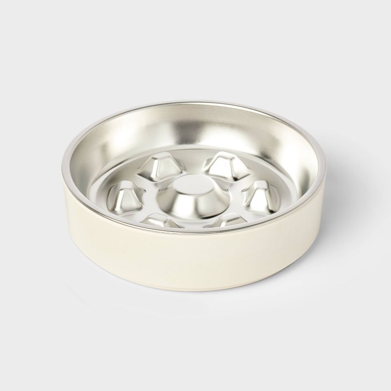 Stainless Steel Slow Feed Dog Bowl - 4 Cups - Cream - Boots &#38; Barkley&#8482;, 1 of 4