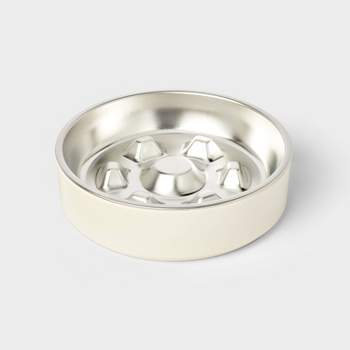 Stainless Steel Slow Feed Dog Bowl - 4 Cups - Cream - Boots & Barkley™