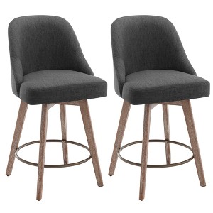 Bekrvio 26" Counter Height Swivel Bar Stools Set of 1/2/3/4–Mid-Century Barstools with Backs, Linen Upholstered & Wood Legs, for Kitchen Island - 1 of 4