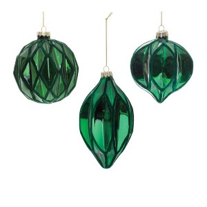 Green Textured Harlequin Glass Ornament (Set of 6) - 1 of 4