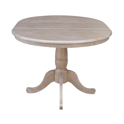 Traditional Washed Gray Taupe Extendable Round Wood Dining Table