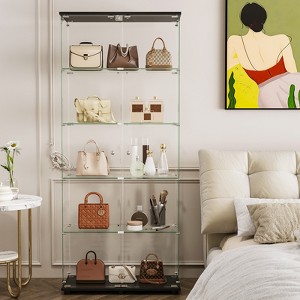 ROOMTEC Glass Display Cabinet, Double Doors, Floor Standing Display Cage, for Living Room Bedroom Office,  Black - 1 of 4