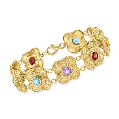 Ross-Simons 4.20 ct. t.w. Multi-Gemstone Etruscan-Style Bracelet in 18kt Gold Over Sterling Size 8