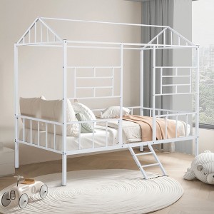 Twin Size Metal Bunk Bed with Ladder for Bedroom - 1 of 4