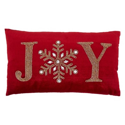 Set of 2 Red Beaded Joy & Noel Christmas Throw Pillows 19