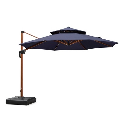 PURPLE LEAF Outdoor Umbrella with Base Patio Round Large Cantilever Umbrella Windproof Offset Heavy Duty Sun Umbrella for Garden Deck Pool