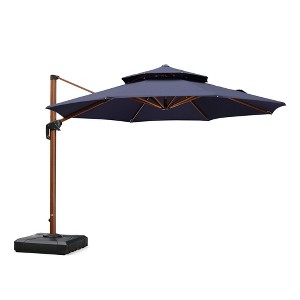PURPLE LEAF Outdoor Umbrella with Base Patio Round Large Cantilever Umbrella Windproof Offset Heavy Duty Sun Umbrella for Garden Deck Pool - 1 of 4